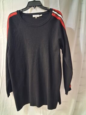 Calvin Klein Black Sweater with Red and White Shoulder Stripes